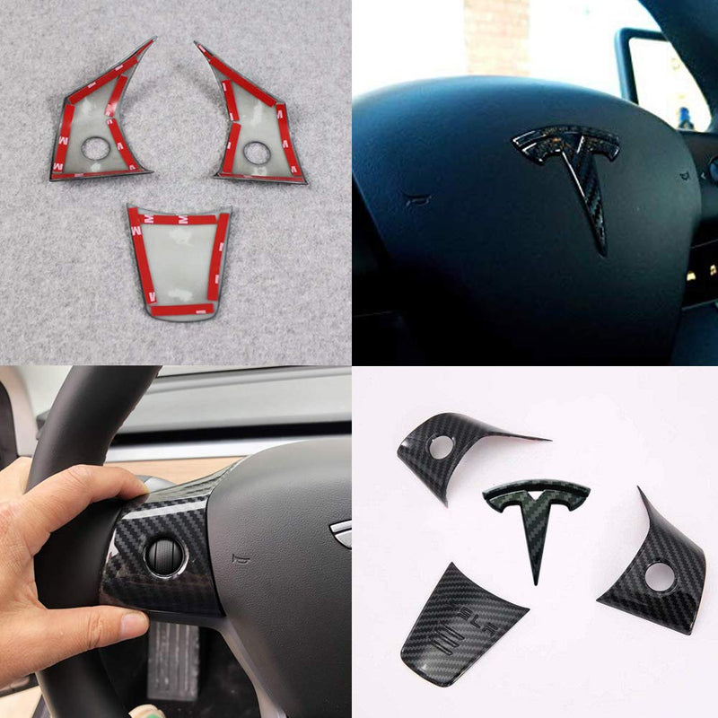  [AUSTRALIA] - CoolKo Model 3 Y Steering Wheel Carbon Fiber Covers with T Logo - Carbon Fiber Pattern CF 2 Cf 1