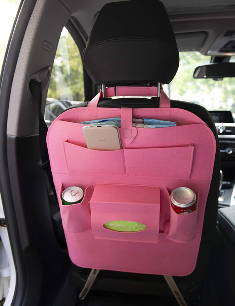  [AUSTRALIA] - Uheng Car Back Seat Organizer, Backseat Organizer, Baby Kids Kick Mats Car Protector with 7 Multi Pocket Storage Bag Holder for iPad Tablet Bottle Drink Tissue Box Toys (2 Pack, Pink) 2 pack