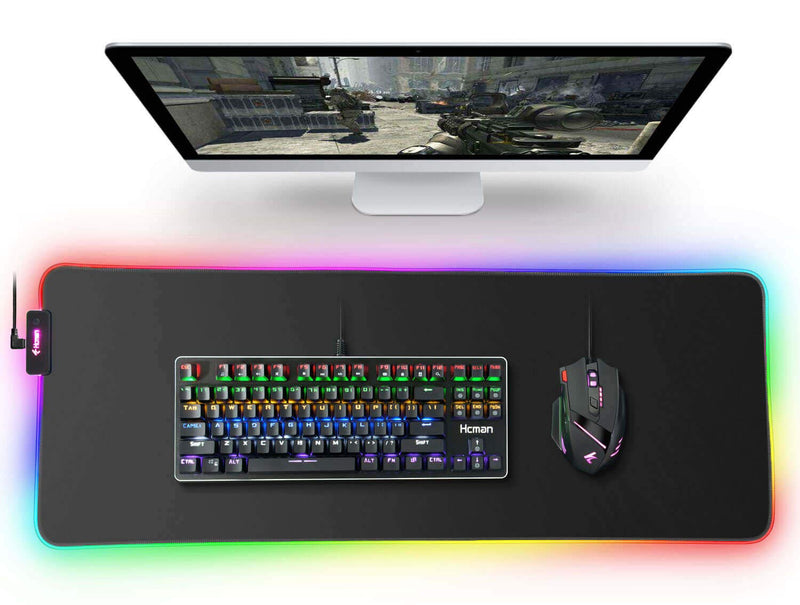 RGB Gaming Mouse Pad Large (800×300×4mm) Hcman XXL Extended Led Mousepad with Non-Slip Rubber Base, Soft Computer Keyboard Pad,for MacBook, PC, Laptop, Desk - Black - LeoForward Australia