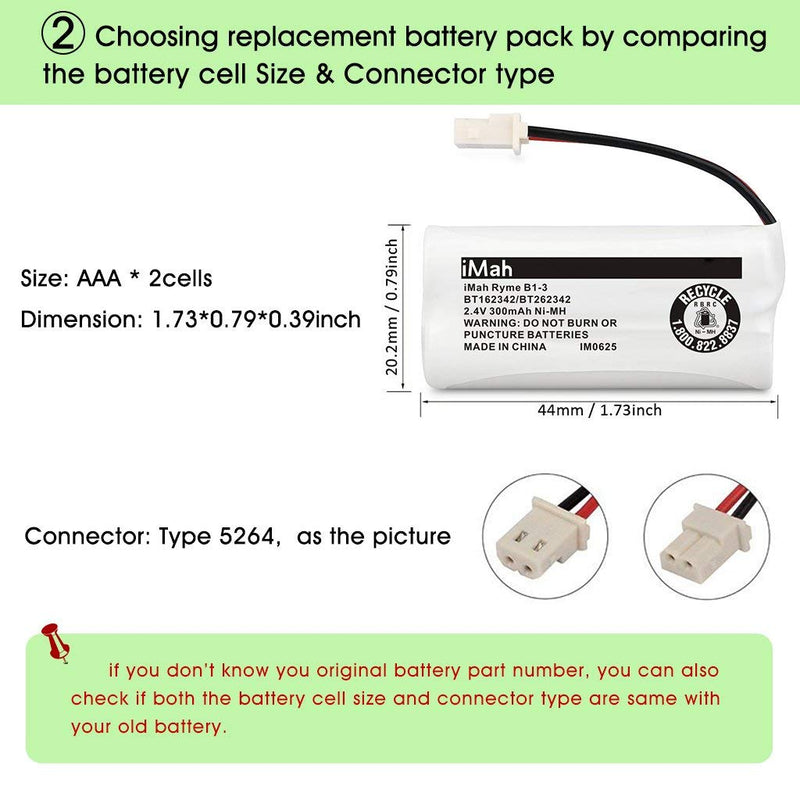  [AUSTRALIA] - iMah BT162342 BT262342 BT183342 BT283342 Cordless Phone Batteries Compatible with VTech CS6114 CS6419 CS6719 AT&T EL5210 EL52300 EL52400 CL81101 CL80111 Handset Telephone, 2-Pack 2-Pack, BT162342/BT262342