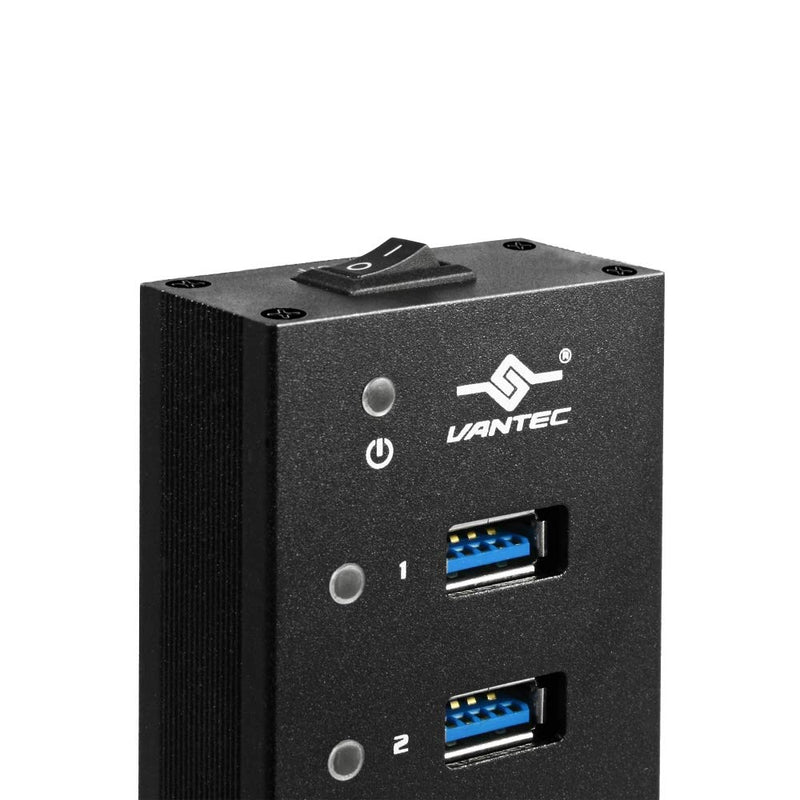 Vantec 7-Port USB 3.0 Hub, Aluminum, Full Powered, Mountable, with All Ports Data & Charging Up to 1.5A, BC 1.2, Premium 12V/3A, 36W Power Adapter (UGT-AH710U3-BK),Black - LeoForward Australia