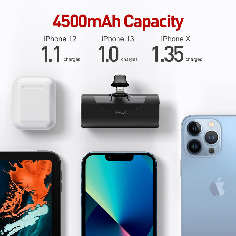  [AUSTRALIA] - iWALK Small Portable Charger 4500mAh Ultra-Compact Power Bank Cute Battery Pack Compatible with iPhone 13/13 Pro Max/12/12 Mini/12 Pro Max/11 Pro/XS Max/XR/X/8/7/6/Plus Airpods and More,Black Black