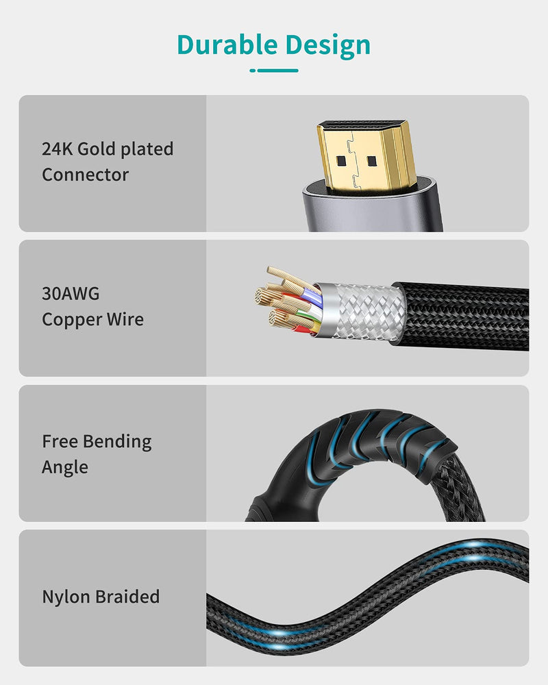 8K HDMI 2.1 Cable, Sniokco Certified 48Gbps Ultra High Speed Braided HDMI Cable 6.6FT 2M, Support Dynamic HDR, eARC, Dolby Atmos, 8K60Hz, 4K120Hz, HDCP 2.2 2.3, Compatible with HD TV Monitor and More - LeoForward Australia