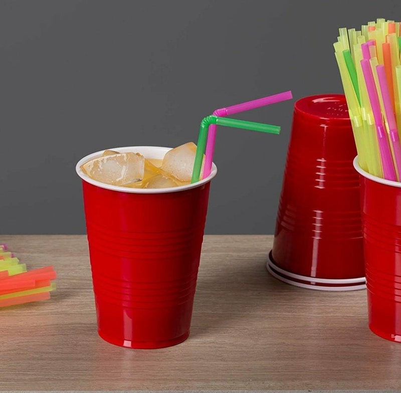  [AUSTRALIA] - [500 Pack] Neon Colored Drinking Straws - Flexible, Disposable Kid Friendly, Assorted Colors
