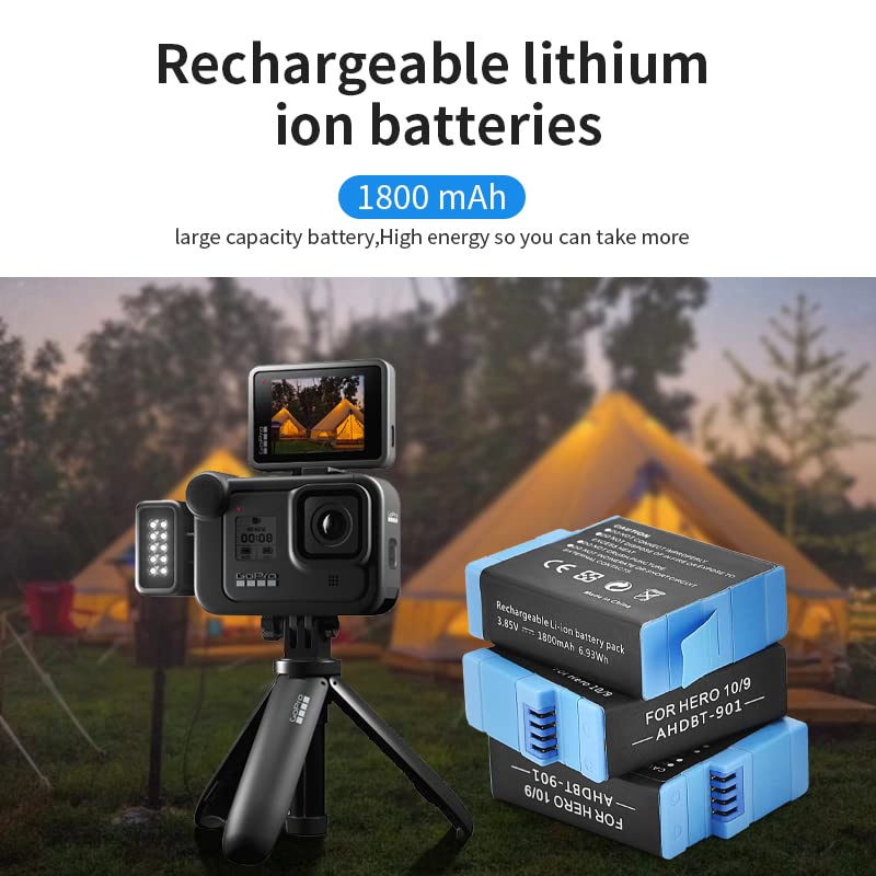  [AUSTRALIA] - Eeyrnduy Rechargeable Battery Replacement for Gopro Hero 9/Hero 10/Hero 11 Black Camera 3-Pack Batteries and 3-Channel USB Charger Combo