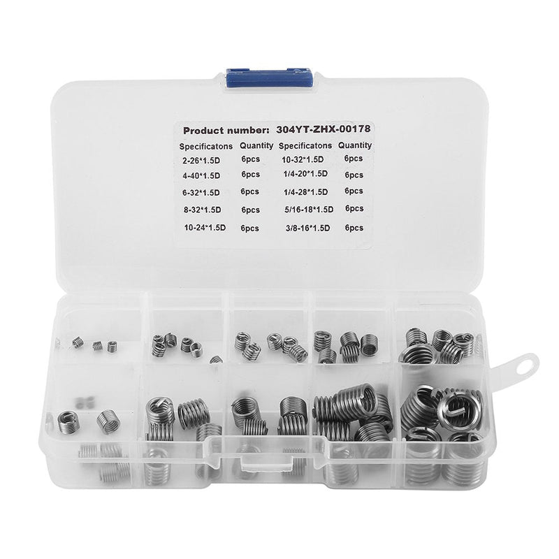  [AUSTRALIA] - 60pcs Thread Insert Kit 304 Stainless Steel Wire Screw Sleeve Thread Repair Insert Assortment Kit