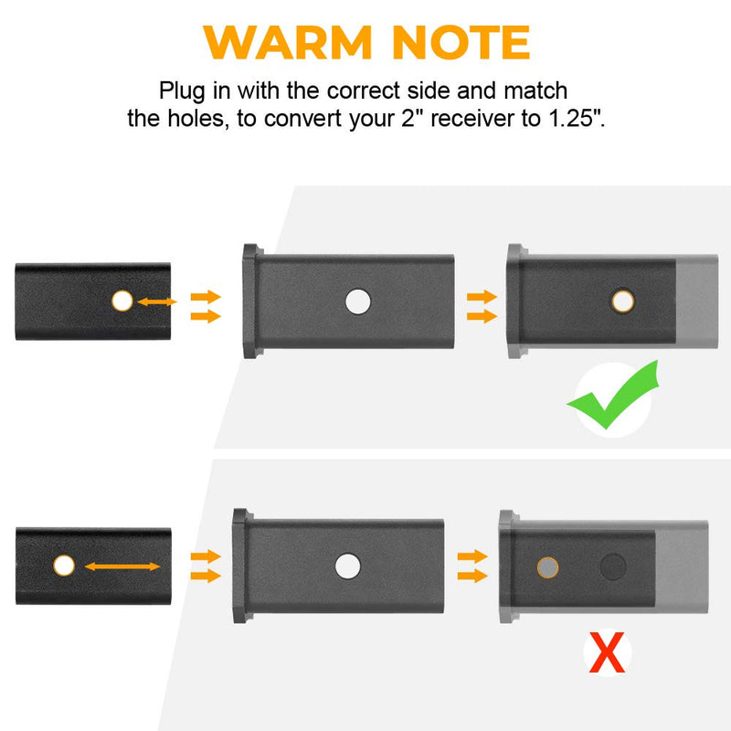  [AUSTRALIA] - BougeRV 2 inches to 1-1/4 inches Trailer Hitch Adapter 2 inches to 1.25 inches Hitch Adapter Insert Sleeve Receiver Converter for Bike Rack and Cargo Carriers