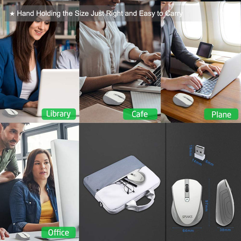 Wireless Optical Computer Mouse, Splaks 2.4Ghz Wireless Mice Portable Office Mouse, Left or Right Hand Mouse 3 Adjustable DPI, 4 Buttons with Nano USB Receiver for Computer, Laptop, MacBook White-Grey - LeoForward Australia
