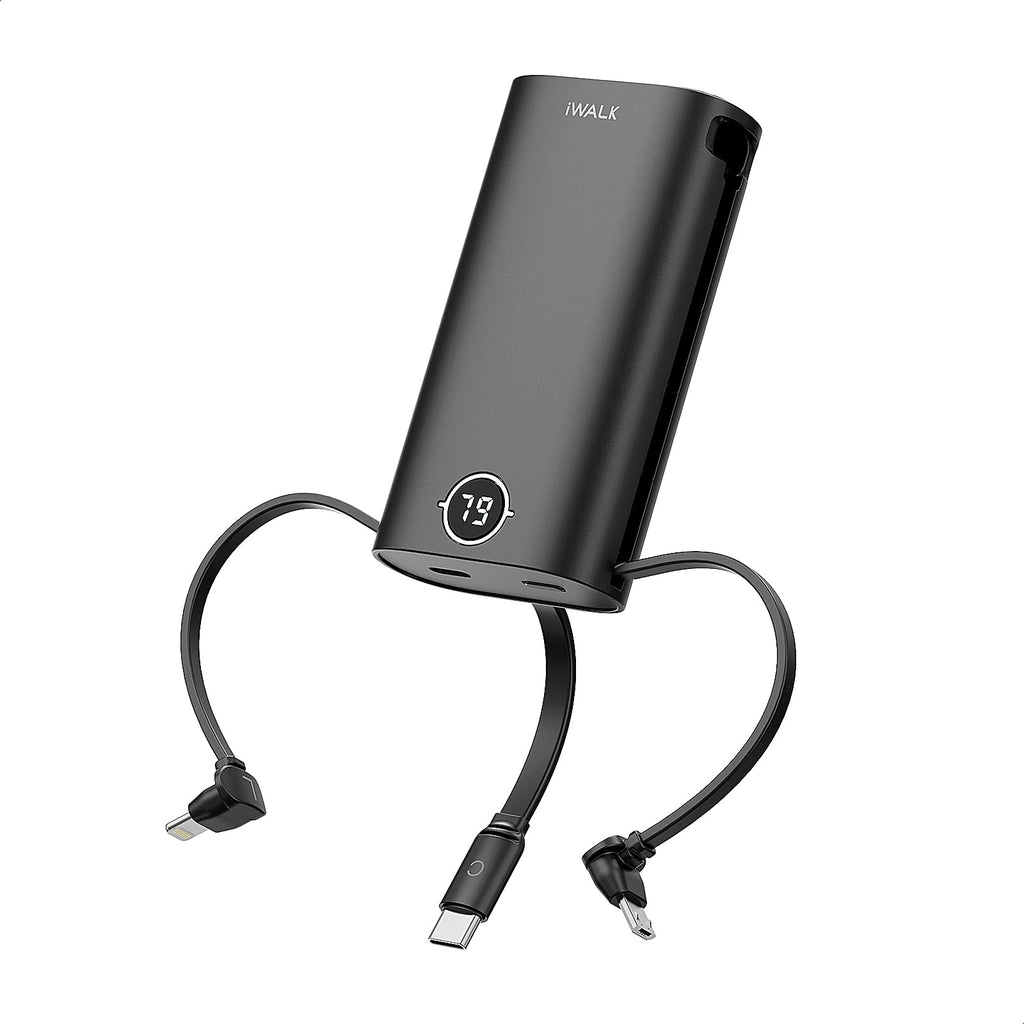  [AUSTRALIA] - iWALK PowerSquid Portable Charger with Built-in 3 Cables, 9000mAh Compact USB C Power Bank Fast Charging 18W PD with LED Display, Compatible with iPhone 14/13/12, Samsung, Google Pixel, Oneplus etc. Black