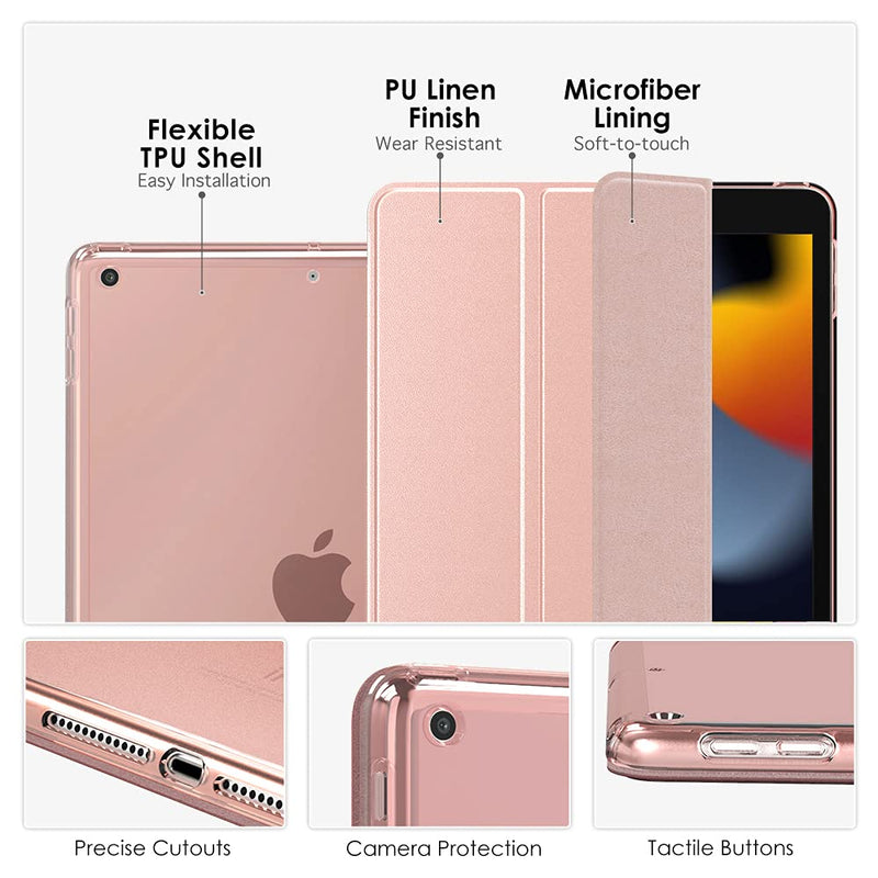  [AUSTRALIA] - MoKo iPad 10.2 Case for iPad 9th Generation 2021/ iPad 8th Generation 2020/ iPad 7th Generation 2019, Soft Frosted Back Cover Slim Shell Case with Stand for iPad 10.2 inch,Auto Wake/Sleep,Rose Gold Rose Gold
