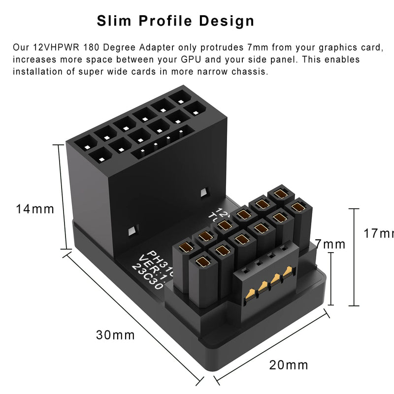  [AUSTRALIA] - 12VHPWR 180 Degree Angled Adapter: Aluminum ATX 3.0 16 Pin GPU Power Connector 600W Pcie5.0 Power Adapter for 12+4pin RTX 3090Ti 4070Ti 4080 4090 Graphic Card GPU (Type B) Type B