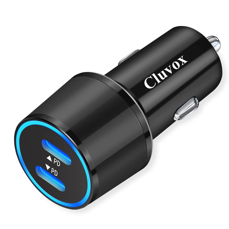  [AUSTRALIA] - Cluvox 20W Dual USB C Fast Car Charger Compatible for iPhone 14 Plus/Pro/Max/13/12 /11/X/XS/XR/8/iPad Pro, Galaxy S23/S22/S21 Cigarette USB Charger Adapter, Google Pixel 7/6 Type C Automobile Charger Black