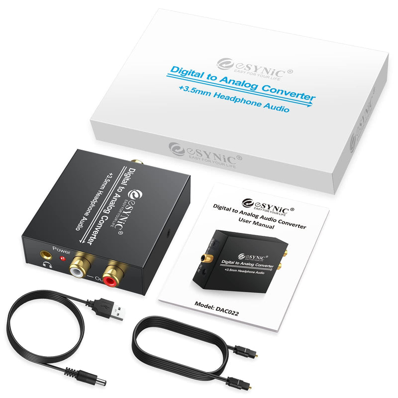  [AUSTRALIA] - eSynic 192KHz DAC Digital to Analog Audio Converter Digital Optical SPDIF Coaxial to Analog L/R RCA Converter Toslink to 3.5mm Jack Audio Adapter with 1m Optical Cable for HDTV Blu Ray HD DVD TV