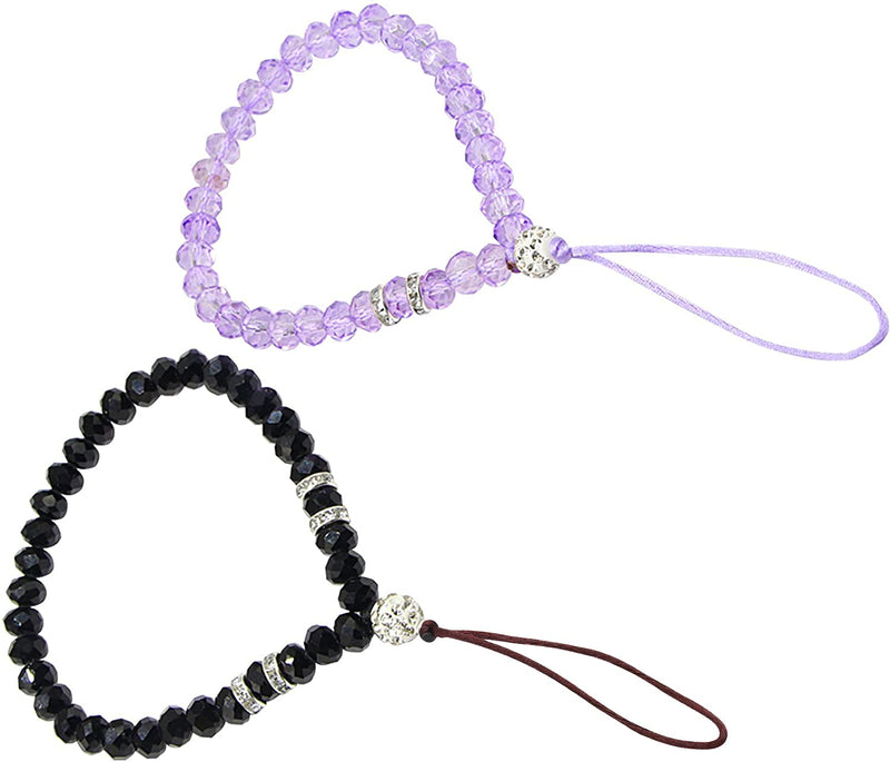 zdyCGTime Cell Phone Lanyard Strap Bling Crystal Beads Hand Wrist Lanyard Strap String for Cell Phone Camera Purse MP3 MP4 iPod PSP Keychain (2 Packs)(17cmBlack&Purple) 17cm Black&purple - LeoForward Australia