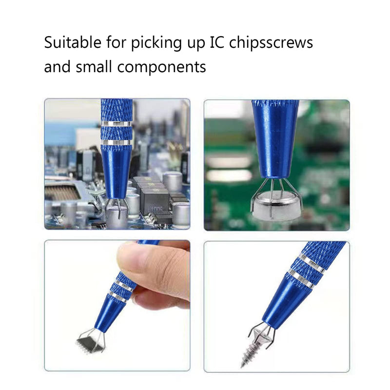  [AUSTRALIA] - 4 Pieces Stainless Steel 4-Claw Pick up Tool, IC Chip Metal Grabber Claw Pickup, 4 Prongs Grabber for Electronic Components, Diamond Claw, Pearl Gem Tweezers(Blue,Brown)