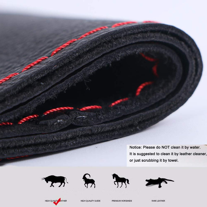 [AUSTRALIA] - 15 Inch Universal Cow Leather Car Steering Wheel Cover Soft and Delicate DIY Black Cowhide Steering Wrap Red Sewing Line Medium