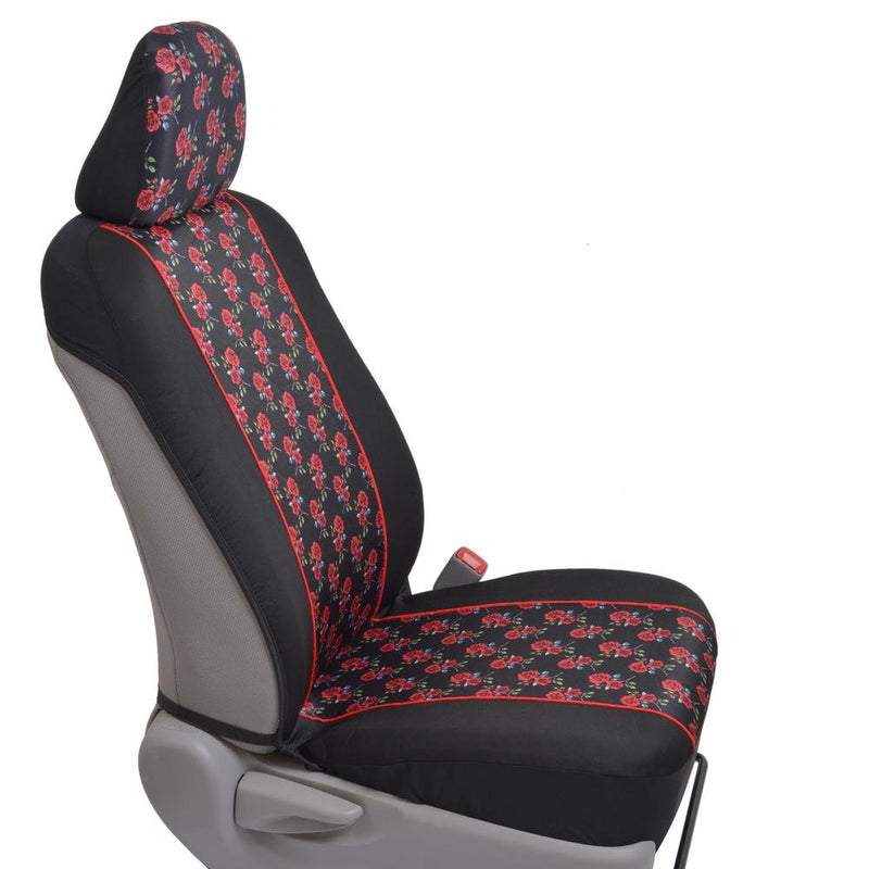  [AUSTRALIA] - BDK Two Tone Pattern Car Seat Covers - Sideless Chic Style - Soft & Flexible Polyester (Rose Pattern) Rose Pattern