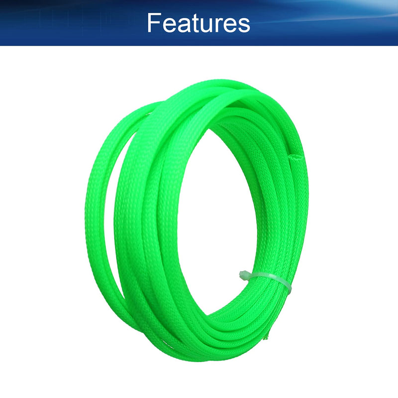  [AUSTRALIA] - Bettomshin 1Pcs 16.4Ft PET Braided Cable Sleeve, Width 6mm Expandable Braided Sleeve for Sleeving Protect Electric Wire Electric Cable Fluorescent Green