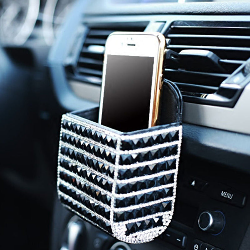  [AUSTRALIA] - Lzttyee Bling Bling Design Car Air Vent Organizer Storage Pouch Pocket Cell Phone Hanging Holder for Cell Phone/Pen/Coin/Key/Glasses (Black) Black