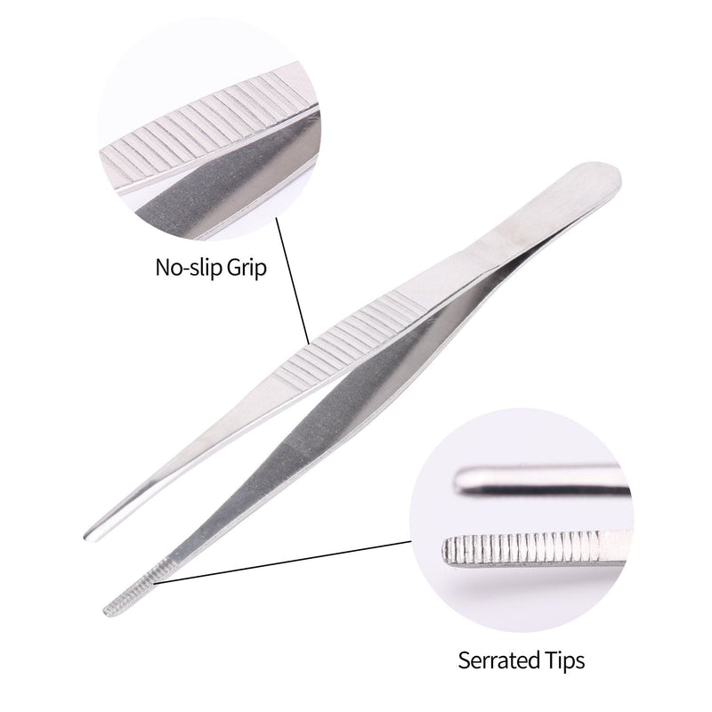  [AUSTRALIA] - Senkary 5 Pieces Stainless Steel Tweezer Set (12" 10" 8" 6.3" 4.9"), Long tweezers with Precision Serrated Tips for Kitchen, Garden, Food