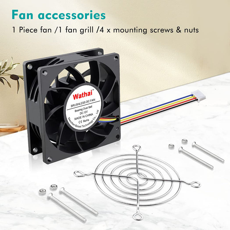  [AUSTRALIA] - Wathai 80mm x 25mm PWN Fan, High Speed 5000RPM 12V 4Pin Fan, DC Brushless Cooling Fan, Big Airflow Fan 80x80x25mm