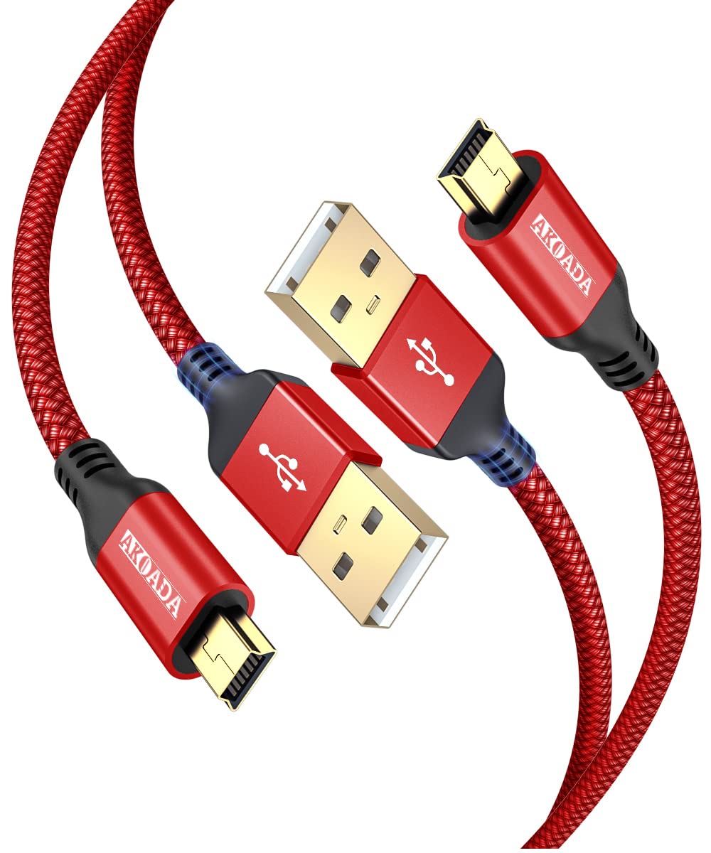  [AUSTRALIA] - AkoaDa 2 Pack Mini USB Cable10 FT, USB 2.0 Type A to Mini B Cable Braided Charging Cord Compatible with GoPro Hero 3+, PS3 Controller, MP3 Player, Digital Camera, Garmin Nuvi GPS 10FT 2Pack Red