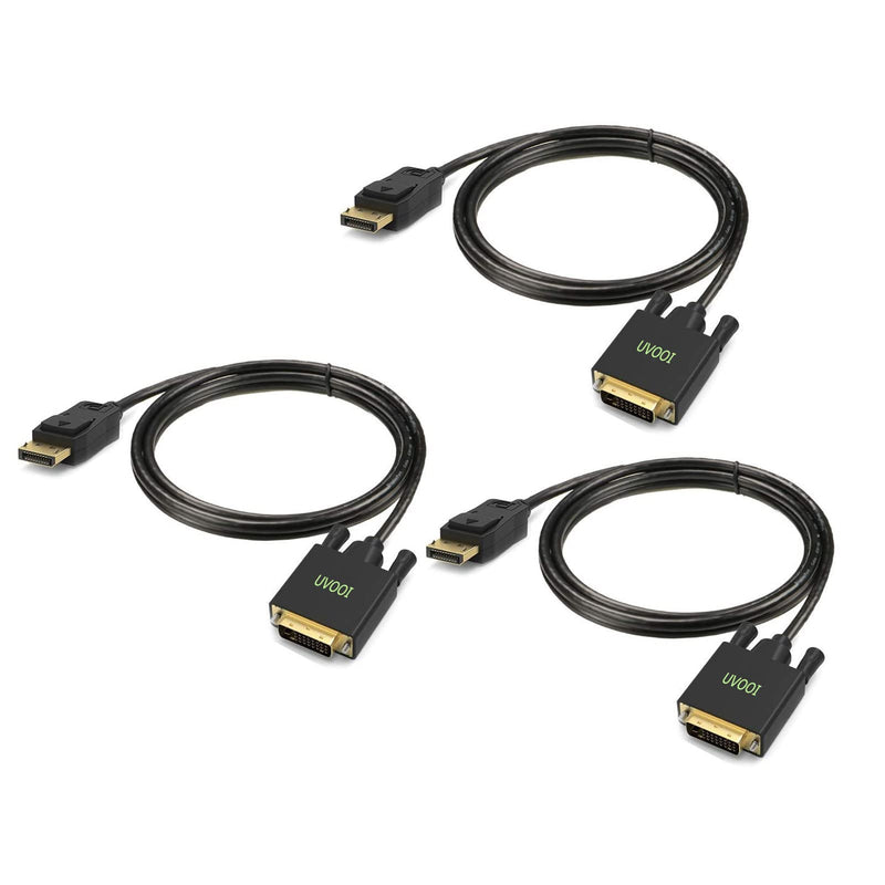  [AUSTRALIA] - DisplayPort to DVI Cable 6ft 3-Pack, UVOOI DP Display Port to DVI-D Cable Male to Male Cord Compatible with Computer, PC, Monitor, TV, Projector and More 6ft-3Pack Black