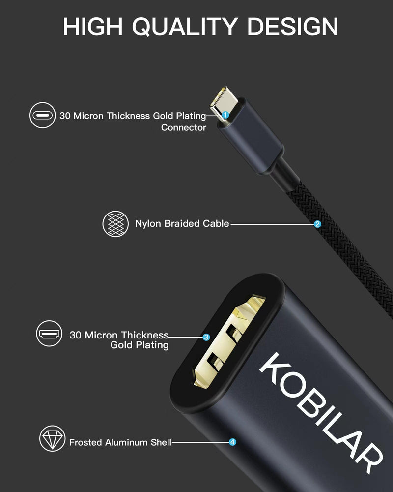  [AUSTRALIA] - Kobilar USB C to HDMI Adapter - High Resolution（4K@60Hz） USBC to HDMI Aluminum Shell HDMI to USB C Adapter with 30-Micron Gold Plug for Apple iPad MacBook Pro/Air,Thunderbolt 4/3，Galaxy/Monitor Black