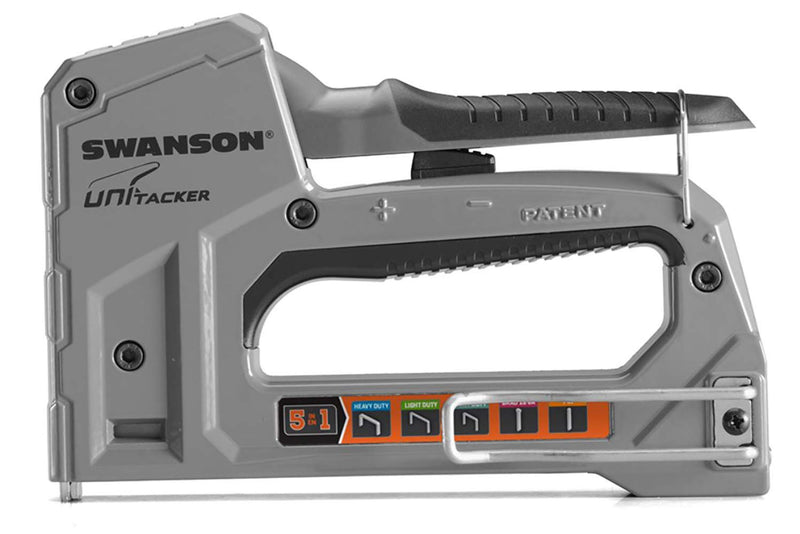  [AUSTRALIA] - Swanson Tool Co STA865 Unitacker 5 in 1 Aluminum Staple Gun; Works with Heavy Duty (T50) & Light Duty (JT21) Staples & 18 Gauge Brads & Headless Pins; Ships with 500 Fasteners