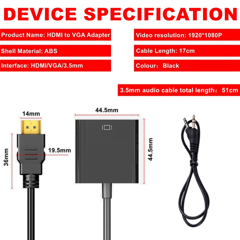  [AUSTRALIA] - HDMI to VGA Adapter with 3.5mm Audio Cable, HDMI to VGA Adapter Male to Female for Monitor with Laptop, PC, Monitor, Projector, HDTV, Xbox, etc (Black) 2PACK