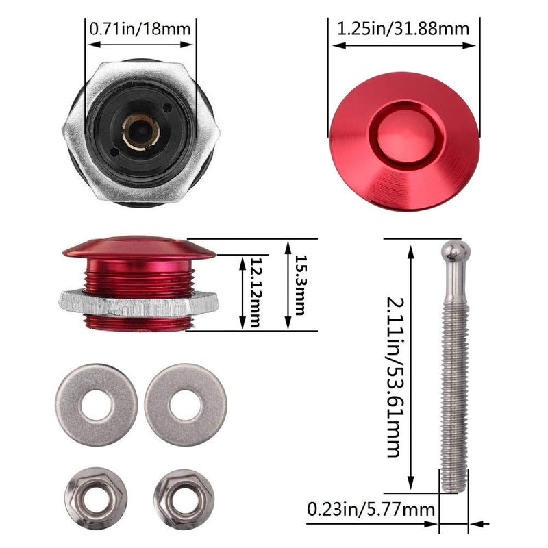 [AUSTRALIA] - ANJOSHI Pack of 2 Quick Release Latch Universal Push Button Low Profile Hood Pins Lock Car Lock Clip Kit 1.25" Quick Latch for Hood Bumper or DIY 2 - red