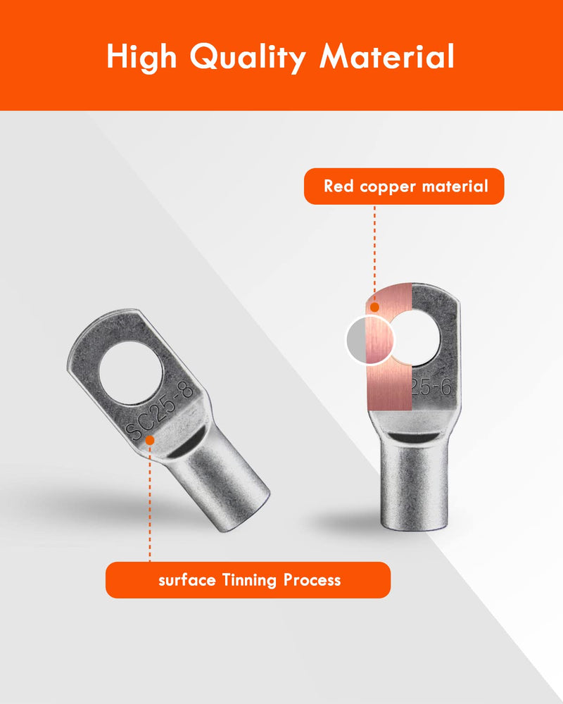  [AUSTRALIA] - Gorffy cable lugs tubular cable lugs set 130 pieces, cable lugs set 25mm² 16mm² 10mm² 6mm², cable lug assortment for vehicle battery cables, ring cable lugs set M6 M8