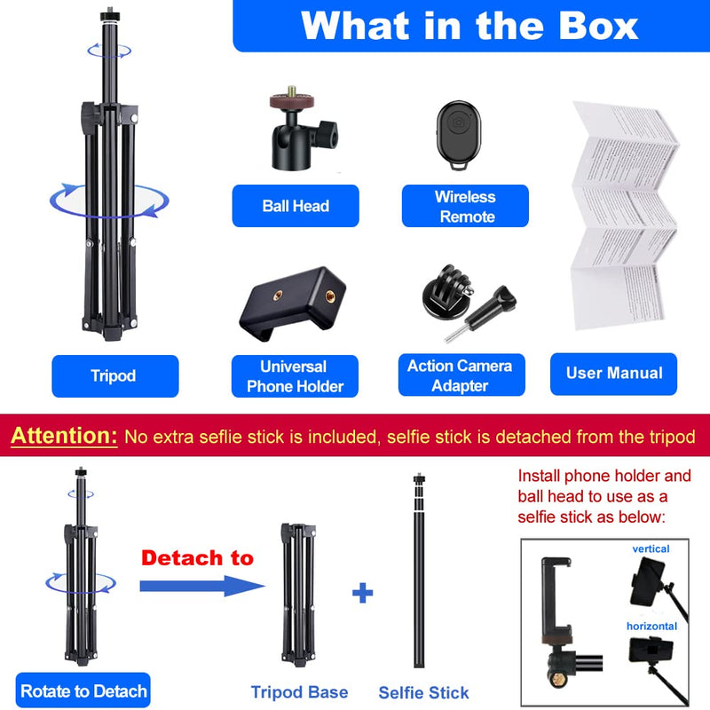  [AUSTRALIA] - Selfie Stick Tripod, 62 inch Extendable Detachable Selfie Stick Tripod Stand with Remote for iPhone 14 13 12 Pro MAX Samsung Galaxy S23 S22 S21 Ultra