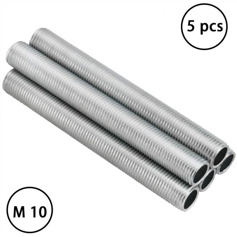  [AUSTRALIA] - CHENJIN Lamp Pipe Nipple 5PCS M10 Thread 80mm Long 1mm Pitch Zinc Plated All Thread Pipe Nipple Hollow Lamps Repair Part Hardware Silver