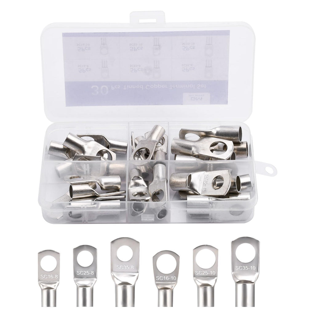  [AUSTRALIA] - 30 pieces cable lugs ring cable lugs M8 M10 tubular cable lugs set 16mm² 25mm² 35mm² M8 M10 copper terminals cable eyelets crimp connectors for vehicles, cars, motorcycles, boats, 30 pieces 16 mm², 25 mm², 35 mm²