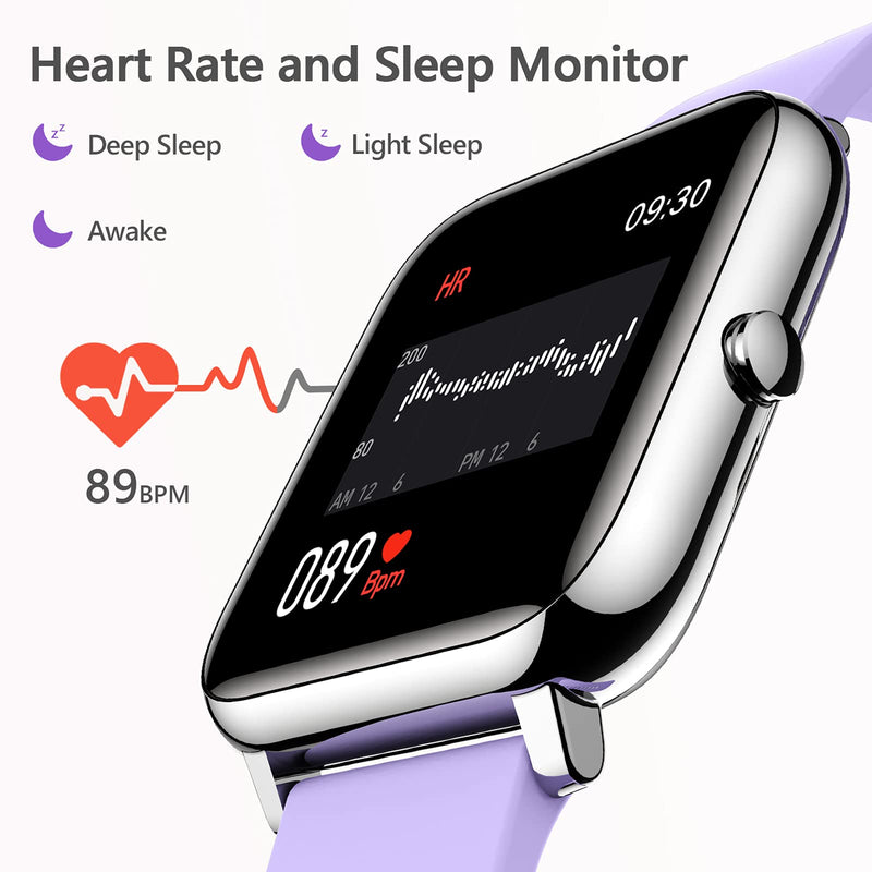  [AUSTRALIA] - Smart Watch, KALINCO Fitness Tracker with Heart Rate Monitor, Blood Pressure, Blood Oxygen Tracking, 1.4 Inch Touch Screen Smartwatch Fitness Watch for Women Men Compatible with Android iOS (Purple) Purple