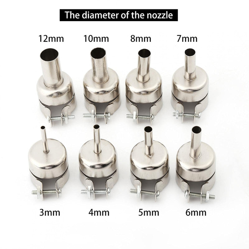  [AUSTRALIA] - 8PCS Nozzles Stainless Steel Round Hot Air Gun Nozzles Kits Hot Air Gun Attachments Soldering Station Repair Tools with Locking Screw (3/4/5/6/7/8/10/12 mm)