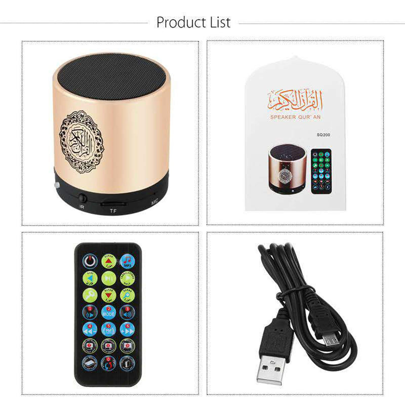 SQ200 Remote Control Bluetooth Quran Speaker ，Portable Bluetooth Quran Speaker MP3 Player 8GB TF FM Quran Koran Translator USB Rechargeable Speaker Makkah hajj Gifts -Glod Gold - LeoForward Australia