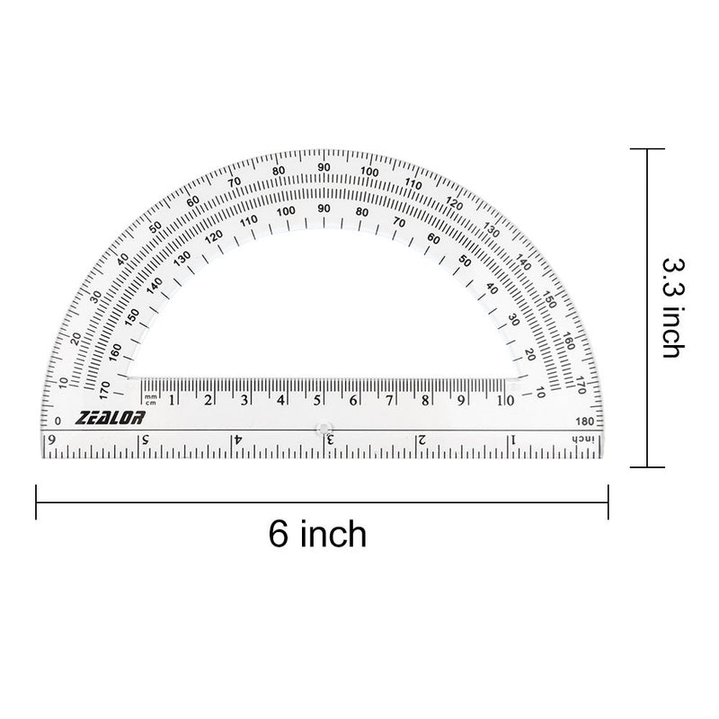 Zealor 24 Pack Plastic Protractors Clear Math Protractor 180 Degrees (6 Inch) 6 Inch - LeoForward Australia