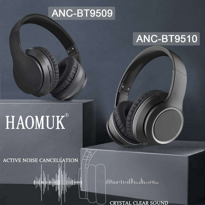  [AUSTRALIA] - Active Noise Cancelling Headphones, HAOMUK Wireless Bluetooth Headphones Deep Bass Over Ear Headset with Microphone, Fast Charge 45H Playtime ANC Foldable Stereo Sound for Sleeping, TV, Travel, Home ANC-BT9510