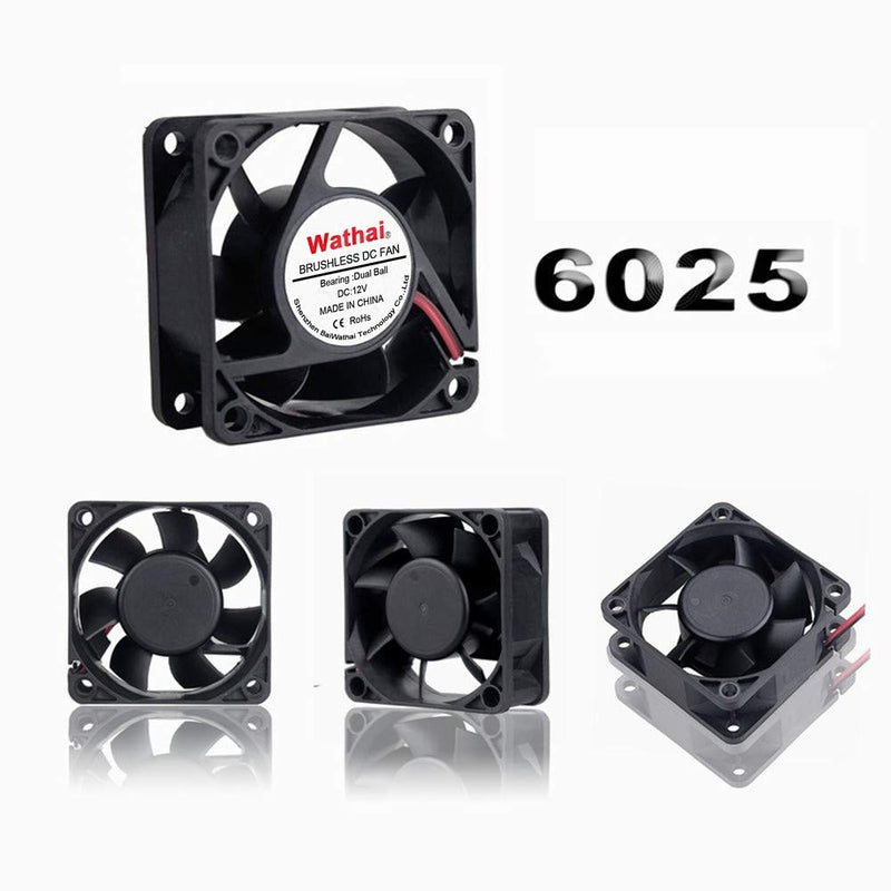  [AUSTRALIA] - Wathai 60mm x 60mm x 25mm 12V 2P Dual Ball DC Case Fan Brushless Cooling Fan 12V Ball