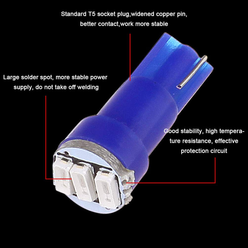  [AUSTRALIA] - cciyu 20 Pack Blue T5 Wedge 3-3014 SMD LED 74 37 286 18 Dashboard Gauge Light Bulbs 12V w/Twist Socket