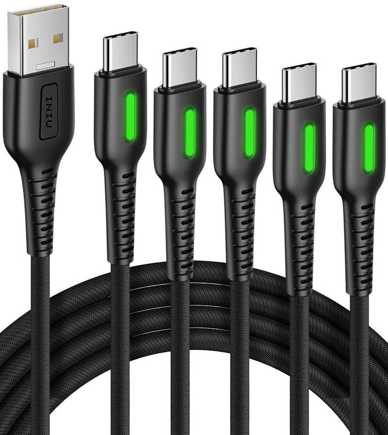  [AUSTRALIA] - USB C Cable, [5 Pack 3.1A] QC 3.0 Fast Charging USB Type C Cable, INIU (3.3+3.3+6+6+10ft) Nylon Braided Phone Charger USB-C Cord for Samsung Galaxy S21 S20 S10 Plus Note 10 LG Google Pixel Moto etc Black