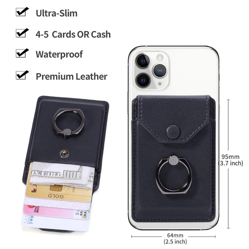 YUNCE Ring Stand Stick on Wallet Cell Phone Slim Leather Wallet Stick on Wallet Credit Card RFID Blocking Sleeve Black - LeoForward Australia