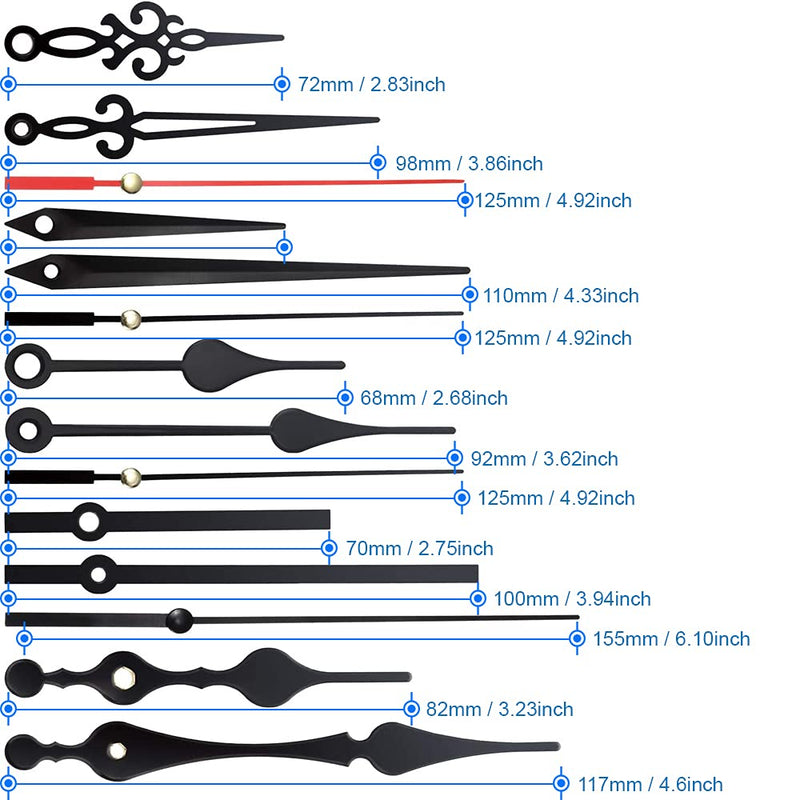  [AUSTRALIA] - MMOBIEL 22 Pcs Clock Movement Mechanism Replacement Kit High Torque DIY Wall Clock Making Hands and Motor Kit with 2 Motors and 12 Hands 25mm / 1 inch Shaft