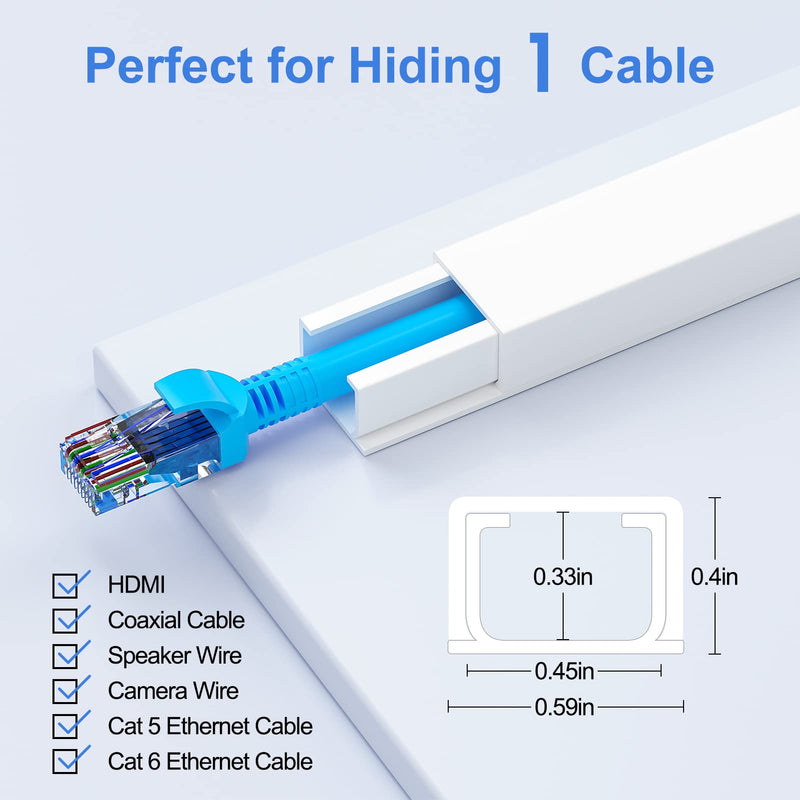  [AUSTRALIA] - 125in Cord Hider - Yecaye One-Cord Channel Cable Concealer - Cord Cover Wall - Easy Install Cable Management System for Max 2 Small Wires, Cable Raceway Home Office, 8X L15.7in W0.59in H0.4in, White