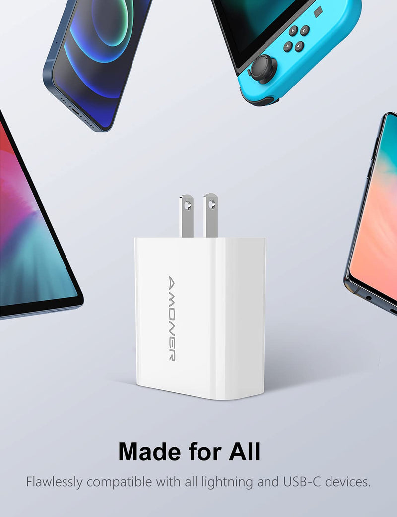  [AUSTRALIA] - USB C Charger, Amoner 40W for iPhone 13 Fast Charger, Dual Ports USB-C Wall Charger with PD 3.0 Power Delivery Adapter for iPhone 14/13/12/12 Pro/12 Pro Max/12 Mini/11,Galaxy,Pixel 4/3 White-40W