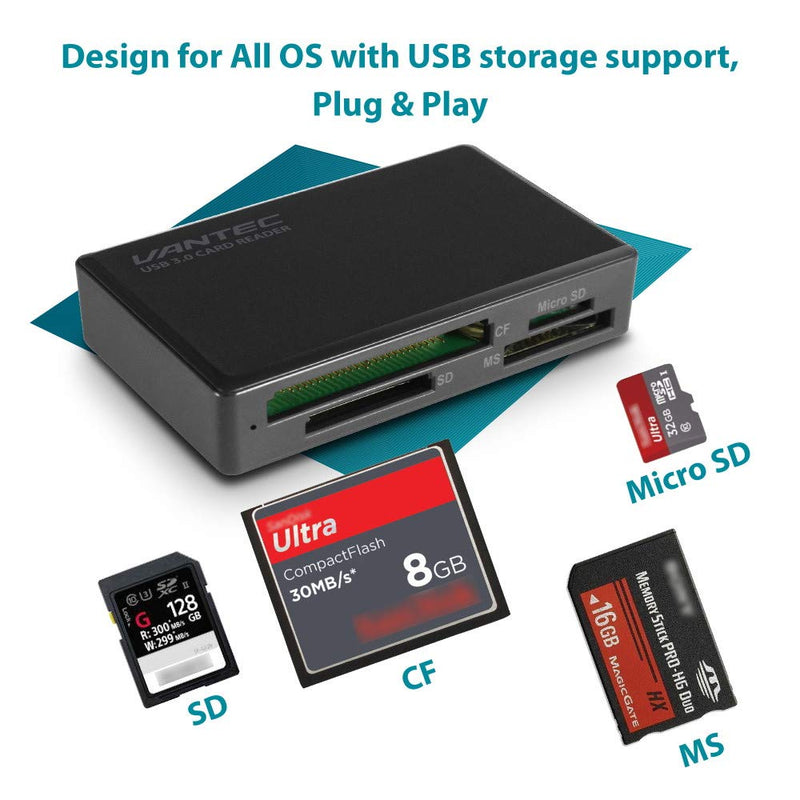  [AUSTRALIA] - Vantec USB 3.0 Multi-Card Reader UHS-II, SD 4.0, Multi-LUN (UGT-CR615), Black