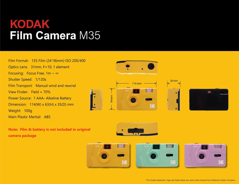  [AUSTRALIA] - Kodak M35 35mm Film Camera (Purple) - Focus Free, Reusable, Built in Flash, Easy to Use Purple