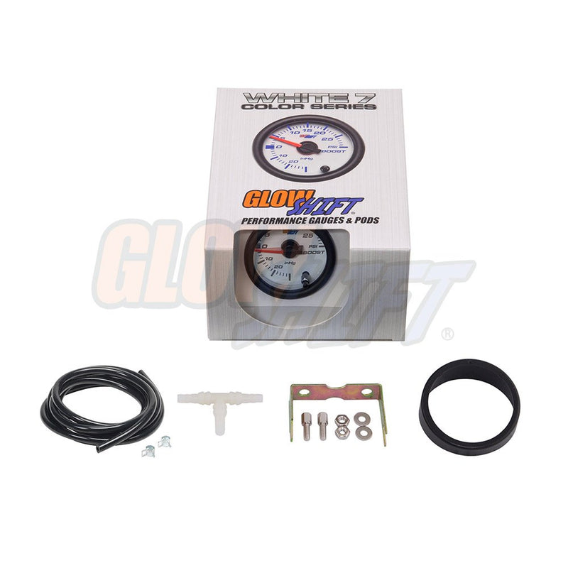  [AUSTRALIA] - GlowShift White 7 Color 30 PSI Turbo Boost/Vacuum Gauge Kit - Includes Mechanical Hose & T-Fitting - White Dial - Clear Lens - for Car & Truck - 2-1/16" 52mm